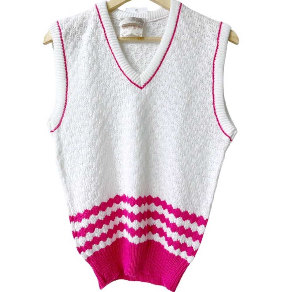 Vintage 90s Sears The Fashion Place Pink Striped Cableknit Vest